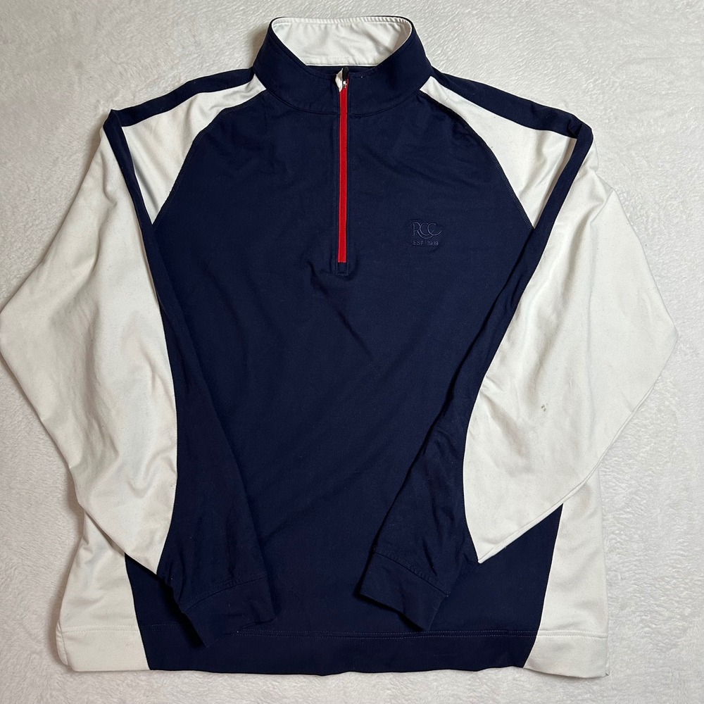 FootJoy FJ Mens 1/4 Zip Golf Pullover L Navy White RCC EST 1909 Zip Athleisure